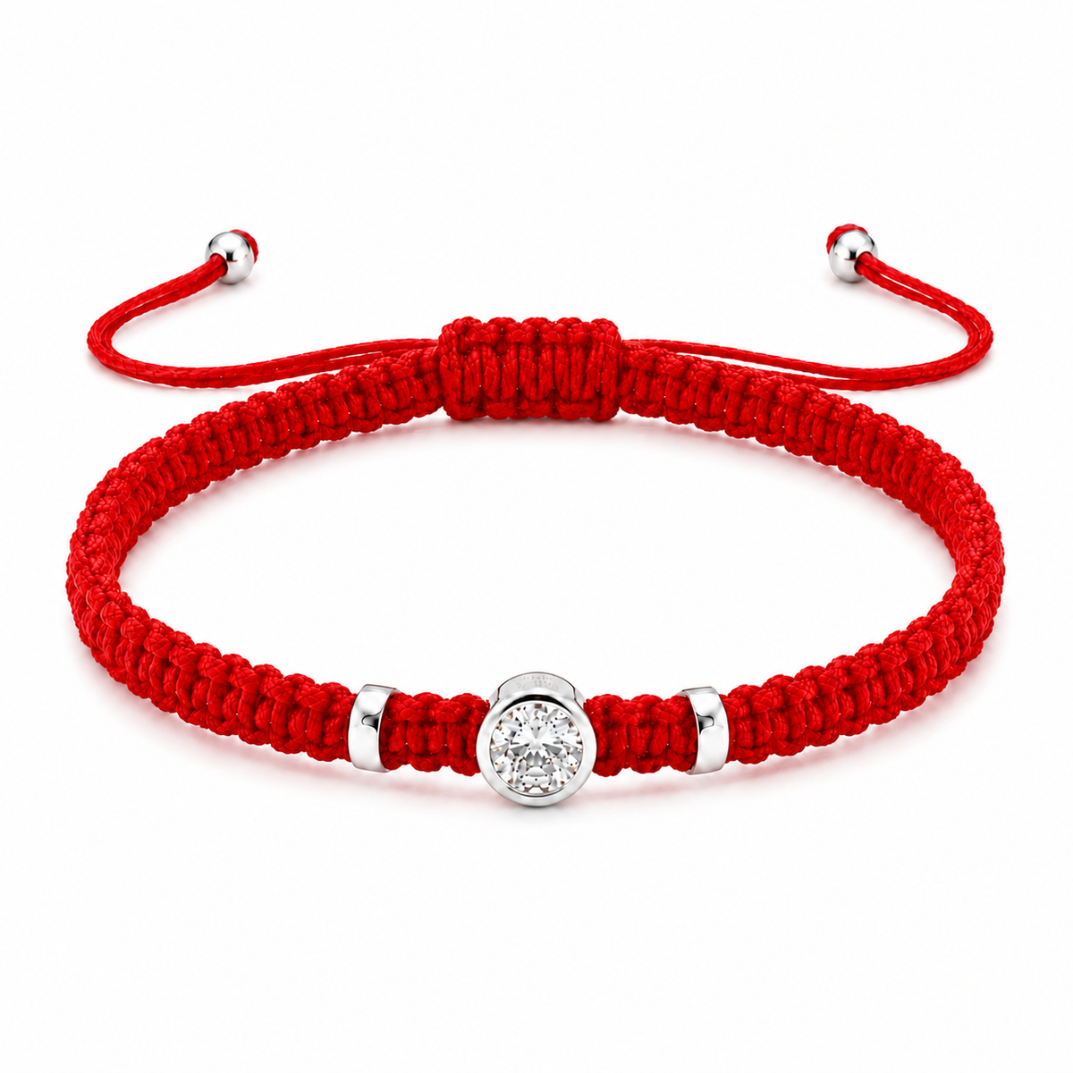 Round Lab Grown Diamond Macram Cord Bracelet Sterling Silver - Multi-color stackable bracelets