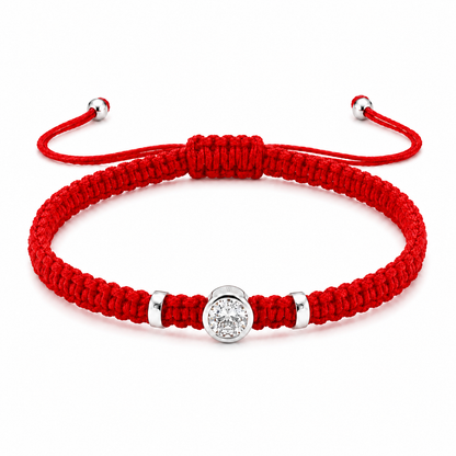 Round Lab Grown Diamond Macram Cord Bracelet Sterling Silver - Multi-color stackable bracelets