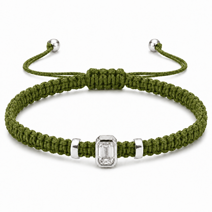 Emerald Lab Grown Diamond Cord Bracelet | S925 Sterling Silver Minimalist Jewelry with GIS Certificate