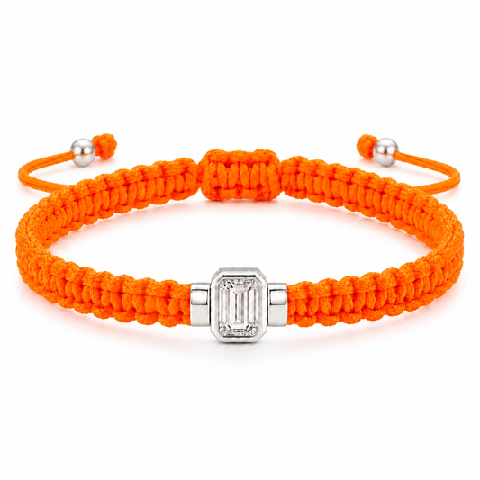 Emerald Lab Diamond Unisex Macram Cord Bracelet - Large Model