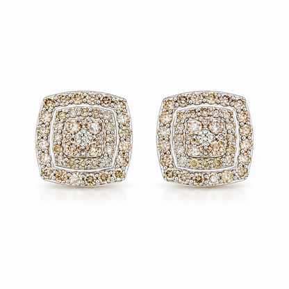 Cushion-Shaped Double Halo Stud Earrings, Round Cut Moissanite, 14K Yellow Gold Plated