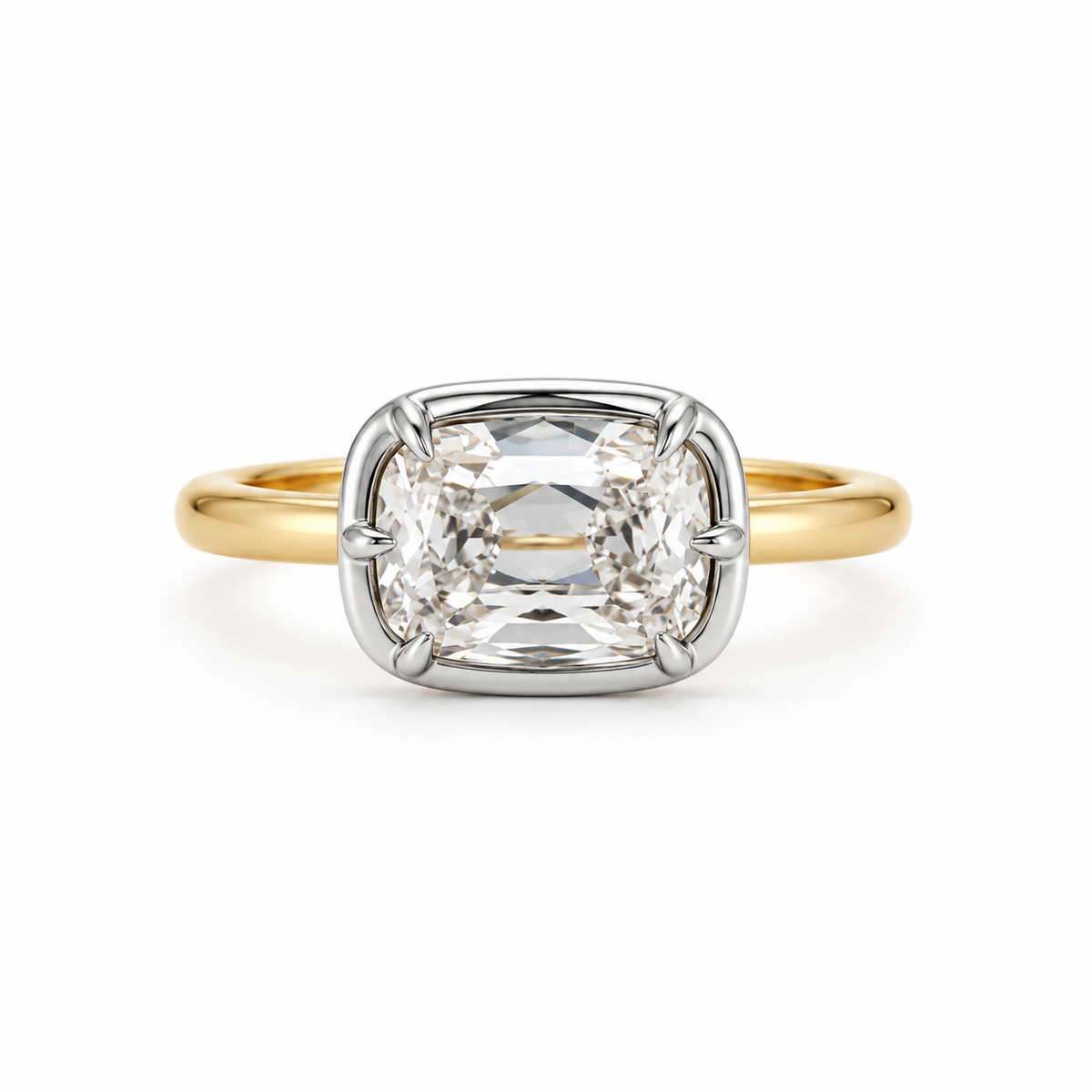 Cushion Cut Lab Grown Diamond Ring, 14K Yellow Gold Prong Set Solitaire
