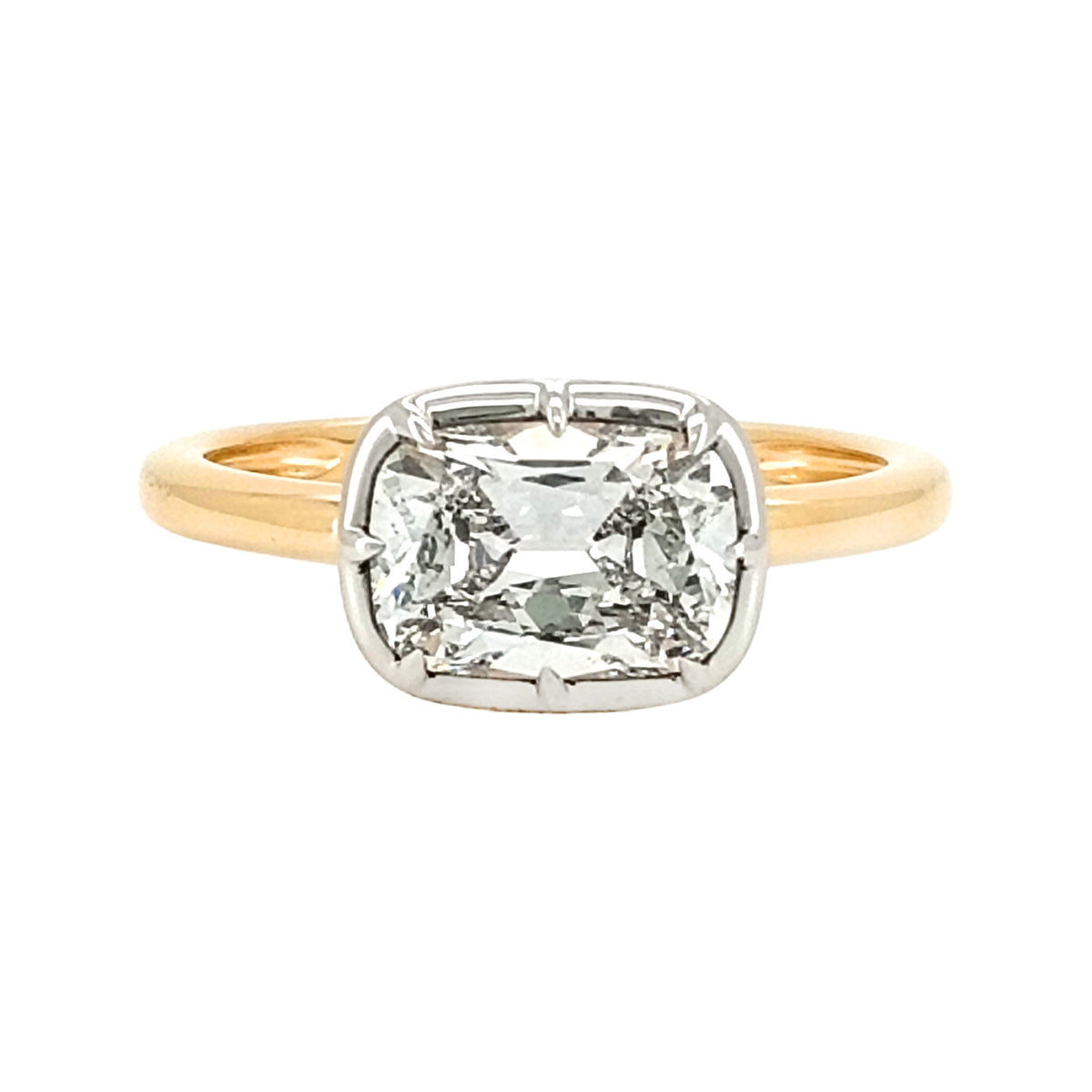Cushion Cut Lab Grown Diamond Ring, 14K Yellow Gold Prong Set Solitaire