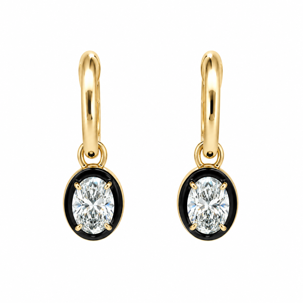 10K Yellow Gold Oval Lab Grown Diamond Dangle Hoop Earrings