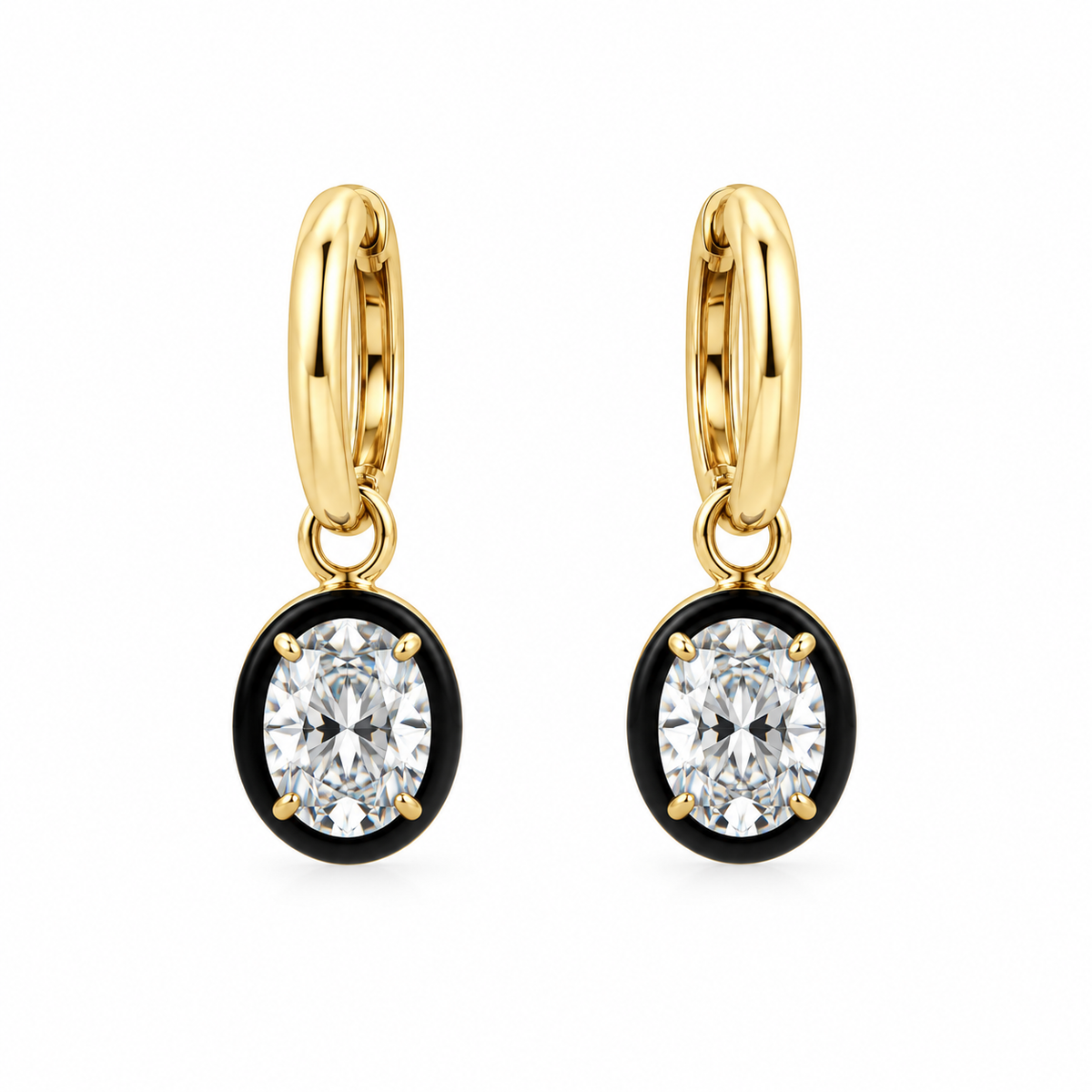 10K Yellow Gold Oval Lab Grown Diamond Dangle Hoop Earrings