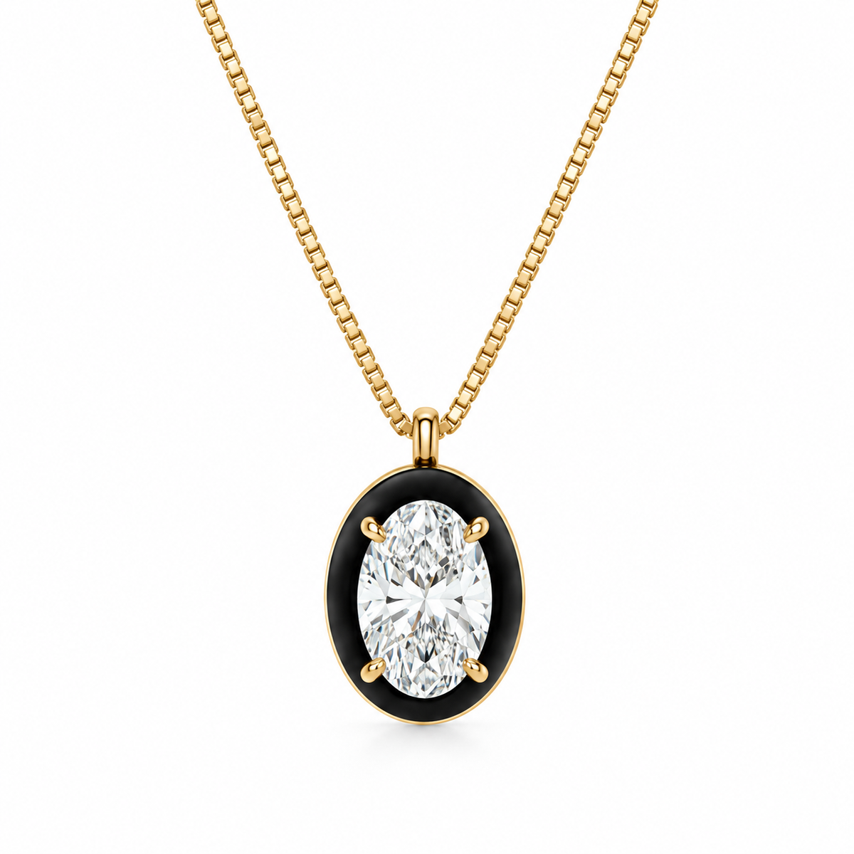 10K Yellow Gold Oval Lab Grown Diamond Pendant Necklace, Prong Set, Black Plated Edges