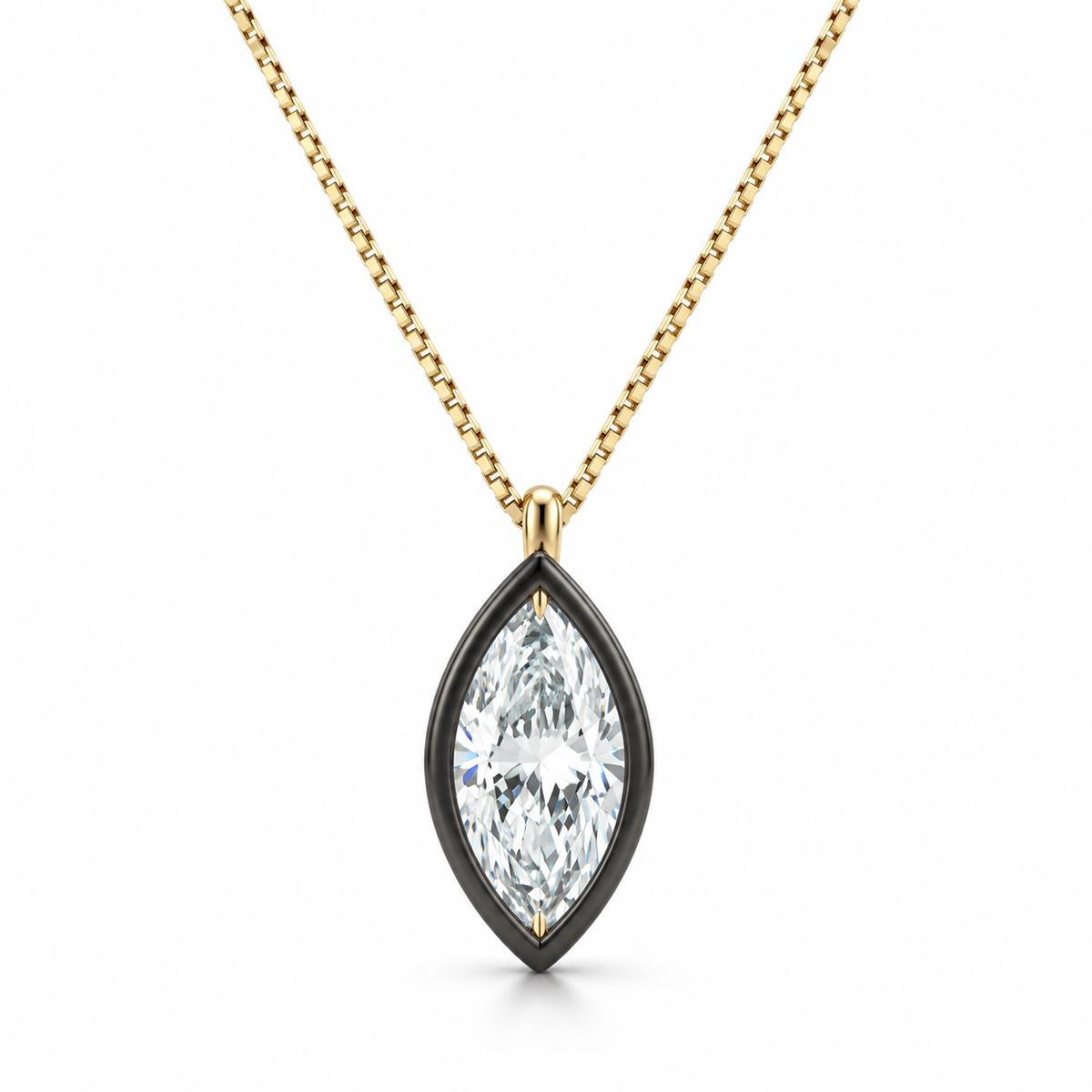 10K Yellow Gold Pendant, 9/10 CTW Marquise Lab Grown Diamond | 18Inch Adjustable Necklace, Black Plated Edges