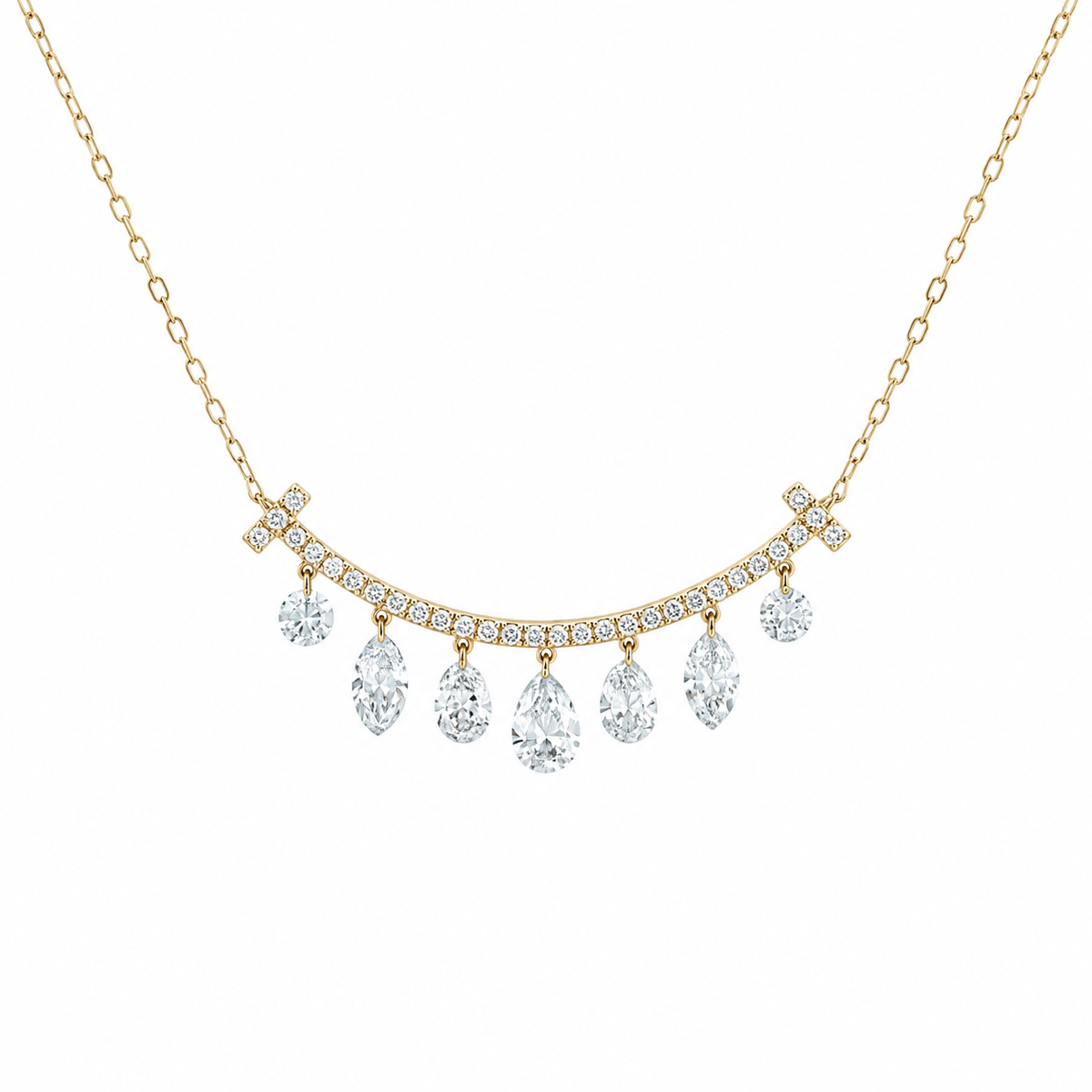 14K Yellow Gold Necklace, 2 CTW Lab Grown Diamonds, Multi-Shape Charms