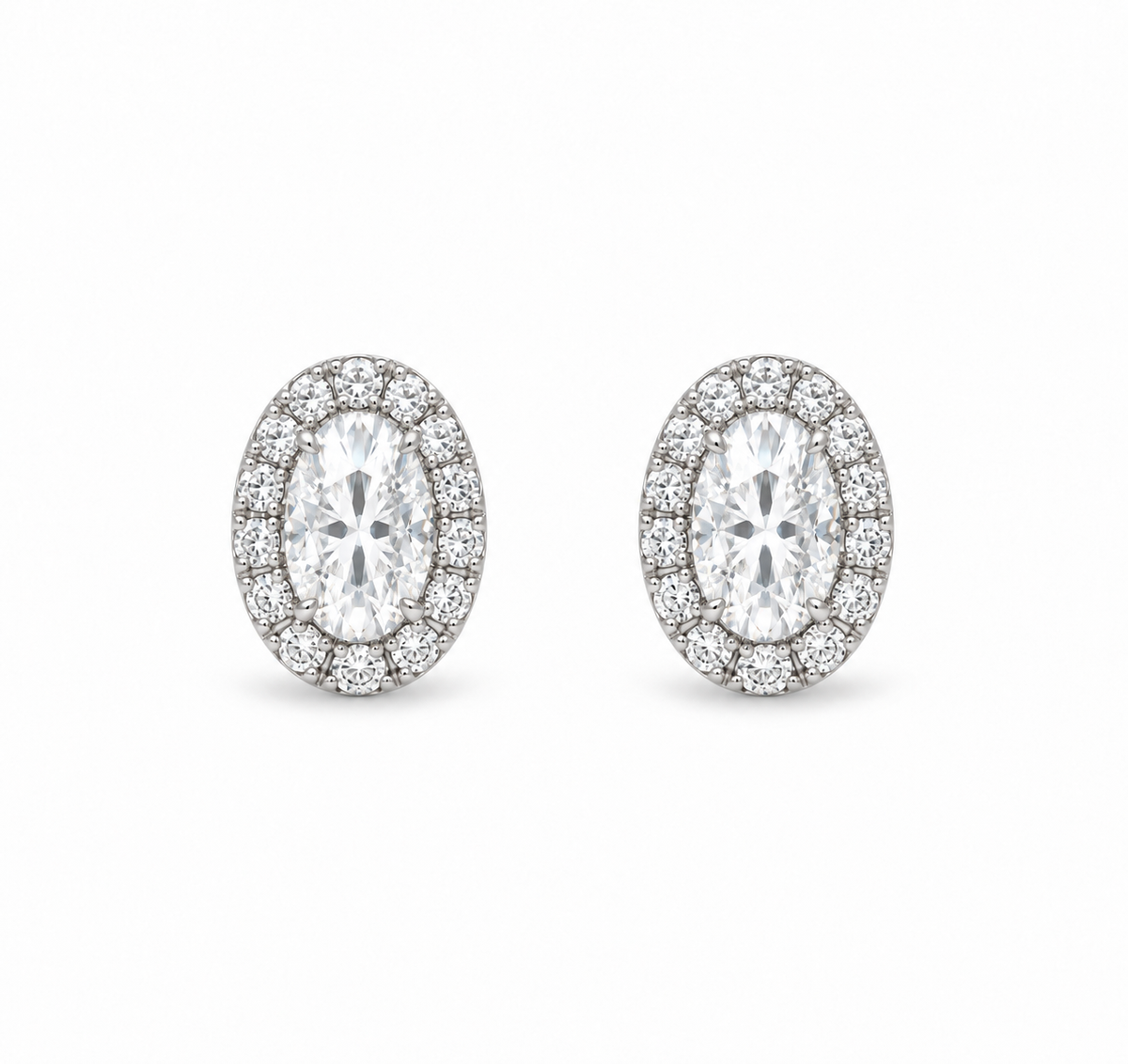 10K White Gold Oval Cut Lab Grown Diamond Halo Stud Earrings