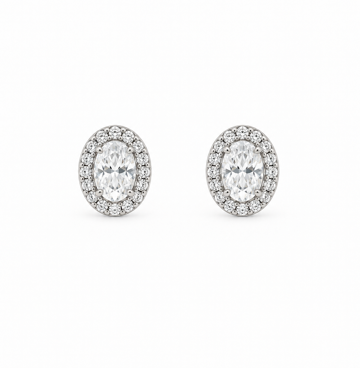 10K White Gold Oval Cut Lab Grown Diamond Halo Stud Earrings