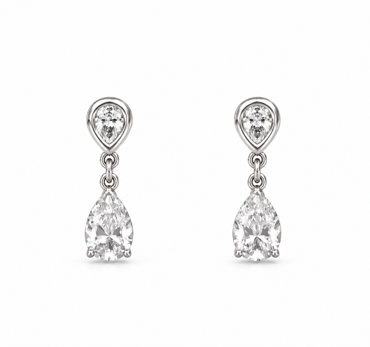 10K White Gold Pear Cut Lab Grown Diamond Dangle Earrings, Certified from GIS