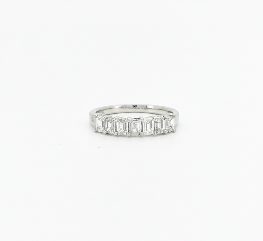 1 CTW Emerald Cut Lab Diamond Wedding Band 14K White Gold | 7-Stone Half Eternity Ring | Christmas Gift | US Size 7
