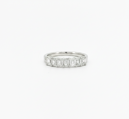 1 CTW Emerald Cut Lab Diamond Wedding Band 14K White Gold | 7-Stone Half Eternity Ring | Christmas Gift | US Size 7
