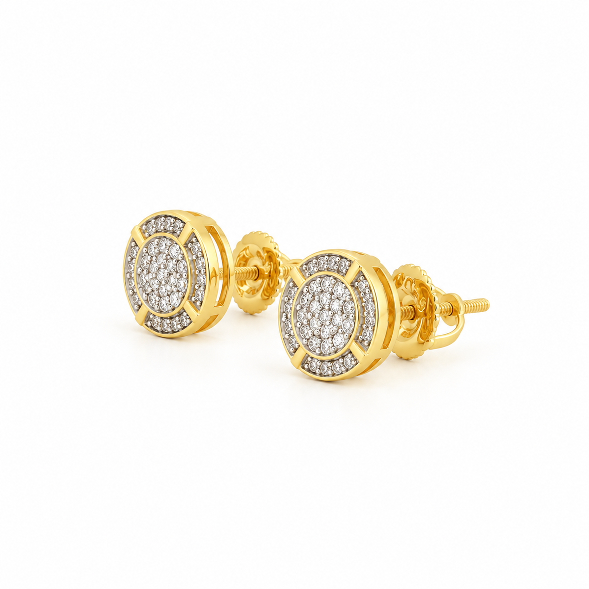 Natural Diamond Cluster Stud Earrings, 14K Yellow Gold Plated Silver, Screw Back