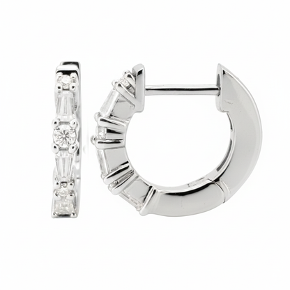 Moissanite Huggie Hoop Earrings, 14K Gold Plated Sterling Silver, Minimalist Ear Stack