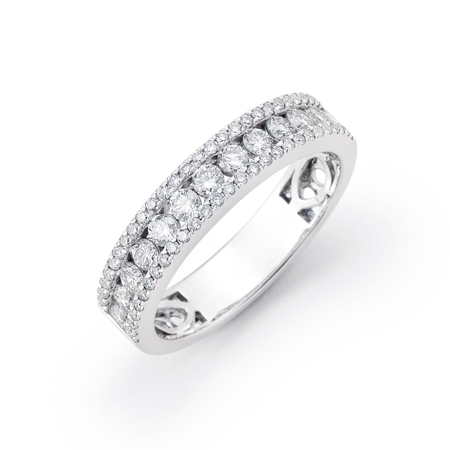 3 Row Lab Grown Diamond Half Eternity Anniversary Band in Platinum - L Line