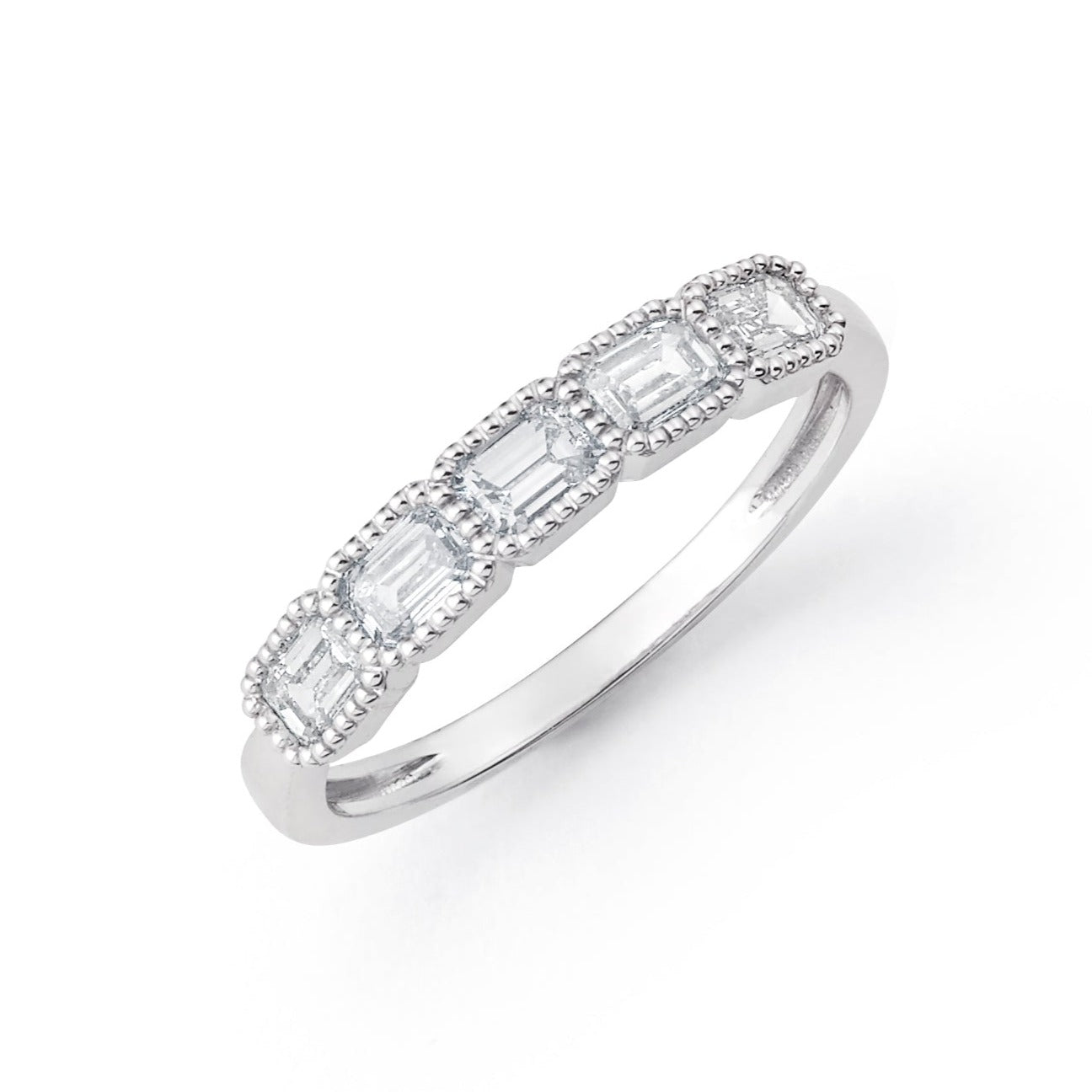 5 Stone Emerald Cut Lab Created Diamond Anniversary Band in Platinum - L Line