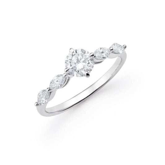 0.5CT Round & Marquise Lab Grown Diamond Engagement Ring in Platinum - L Line Jewelry