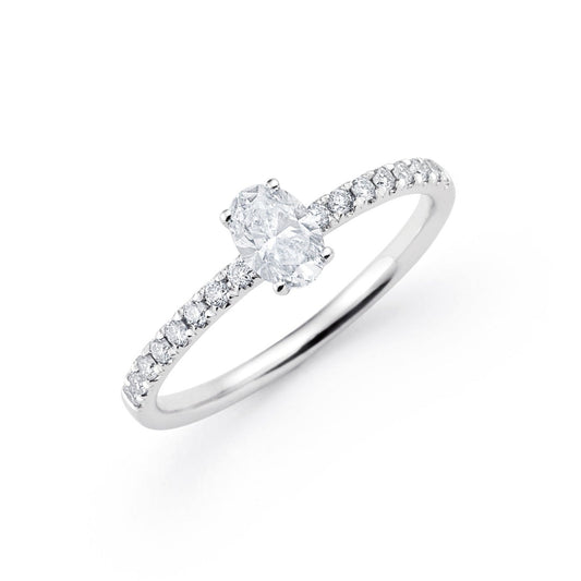 Oval Lab Grown Diamond Pave Engagement Ring in Platinum - L Line Jewelry