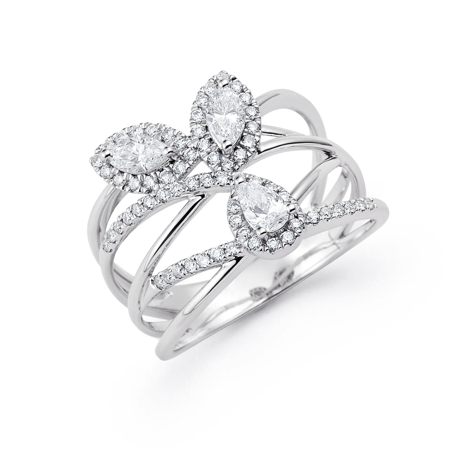 Fancy Cut Lab Grown Diamonds with Halo & Pave Crossover Fashion Ring in Platinum - L line