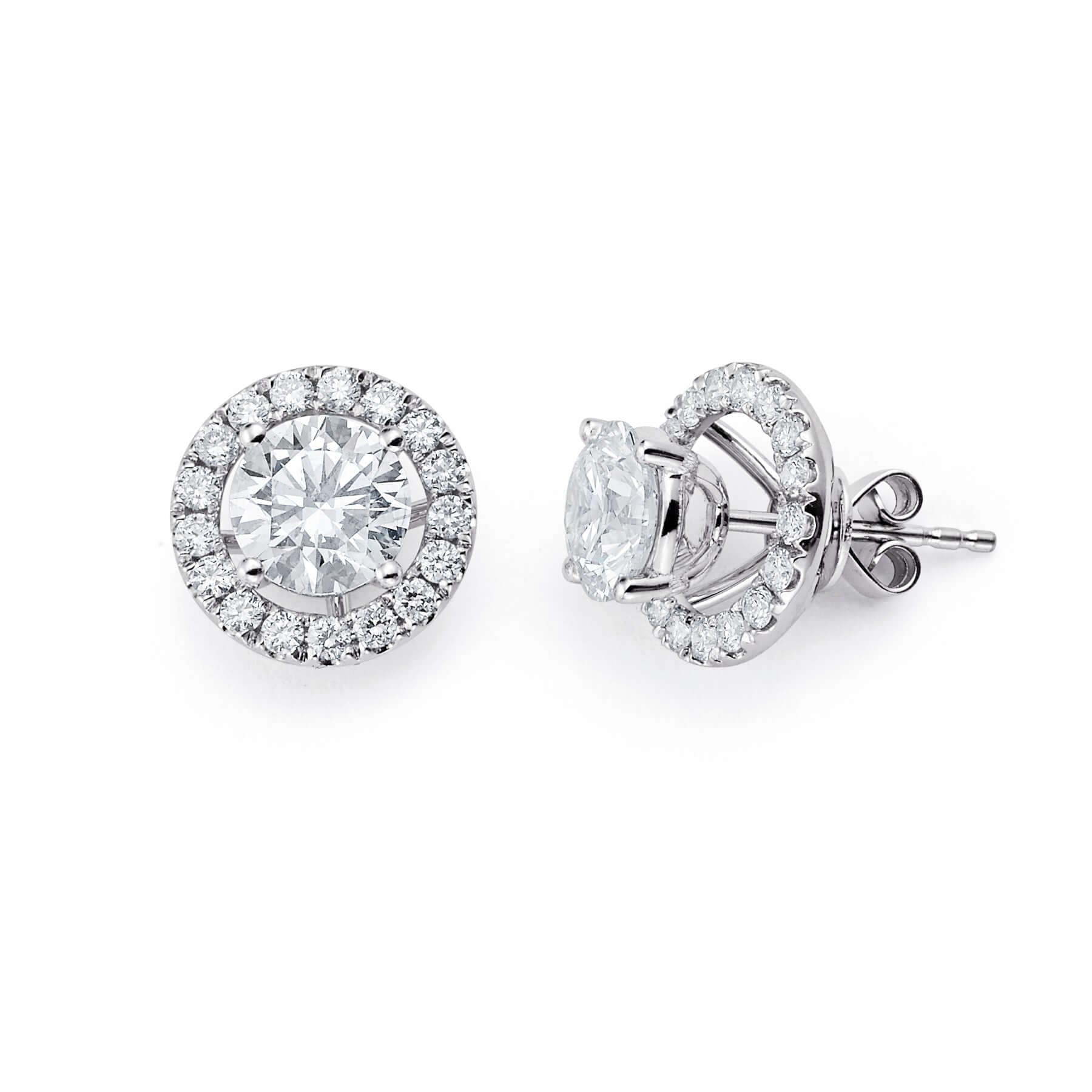 1CT Lab Grown Diamonds Solitaire with Halo Jacket Earring Studs in Platinum - L Line Jewelry