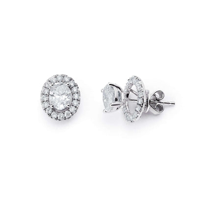 Oval Lab Grown Diamonds Solitaire with Halo Jacket Stud Earrings in Platinum - L Line Jewelry