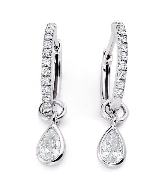 Bezel Pear Lab Grown Diamond Inter-Changeable Charm Huggies Earrings in Platinum - L Line Jewelry