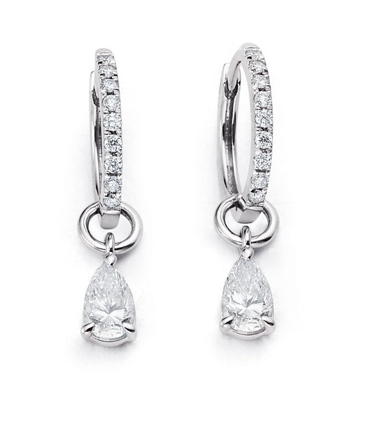 Pear Lab Created Diamond Inter-Changeable Charms Huggie Earrings in Platinum - L Line Jewery