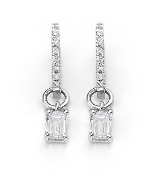 Emerald Lab Grown Diamond Inter-Changeable Charm Huggies Earrings in Platinum - L Line Jewelry