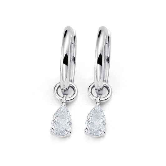 Pear Lab Grown Diamond Changeable Charms Huggies Earrings in Platinum - L Line Jewelry