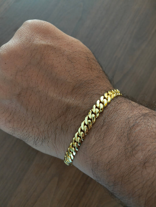 7mm Monaco Cuban Link Bracelet in 14K Gold with CZ | Partywear Unisex Bracelet |Luxe Jewelry Gift for Special Occasions |Unisex Wear