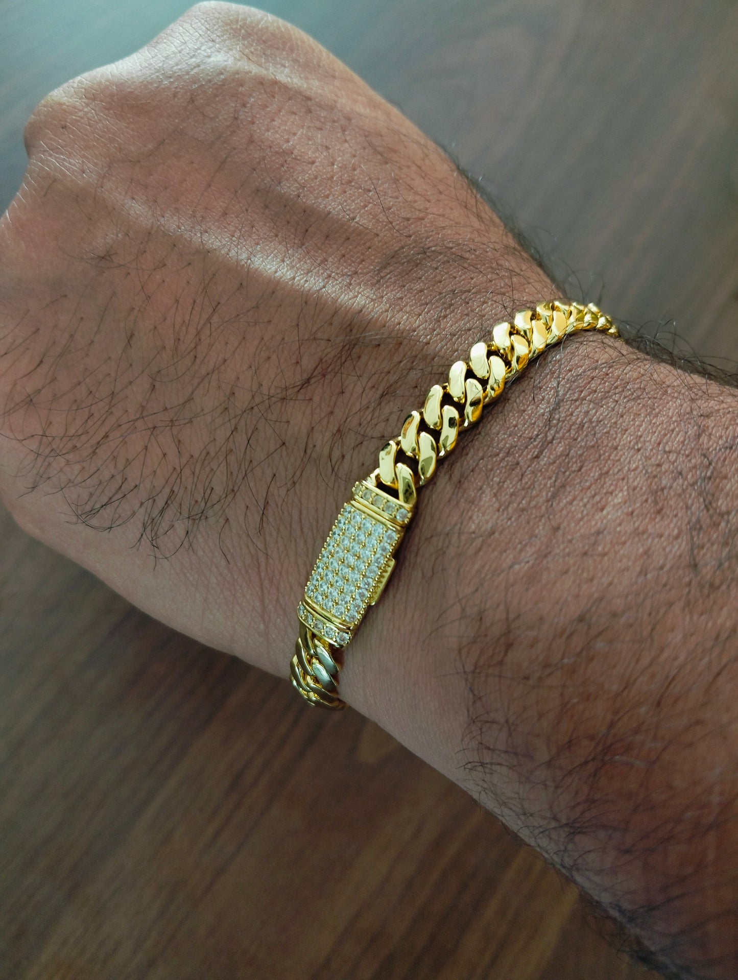 7mm Monaco Cuban Link Bracelet in 14K Gold with CZ | Partywear Unisex Bracelet |Luxe Jewelry Gift for Special Occasions |Unisex Wear