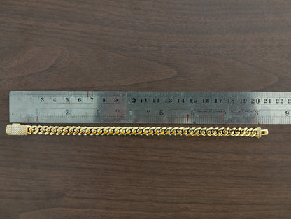 7mm Monaco Cuban Link Bracelet in 14K Gold with CZ | Partywear Unisex Bracelet |Luxe Jewelry Gift for Special Occasions |Unisex Wear