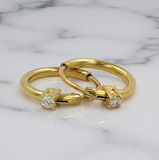 10MM Tube Hoop Earrings with Prong Set Diamonds in 14K Gold Plated Silver | Best for all type Wear | Ideal Gift for Loved Ones |Gift For Her