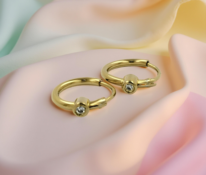 12MM Tube Hoop Earrings with Bezel Set Diamonds in 14K Gold Plated Silver | Best for All Wear | Ideal Gift for Loved Ones |Gift For Her