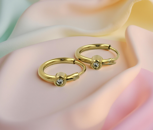 12MM Tube Hoop Earrings with Bezel Set Diamonds in 14K Gold Plated Silver | Best for All Wear | Ideal Gift for Loved Ones |Gift For Her