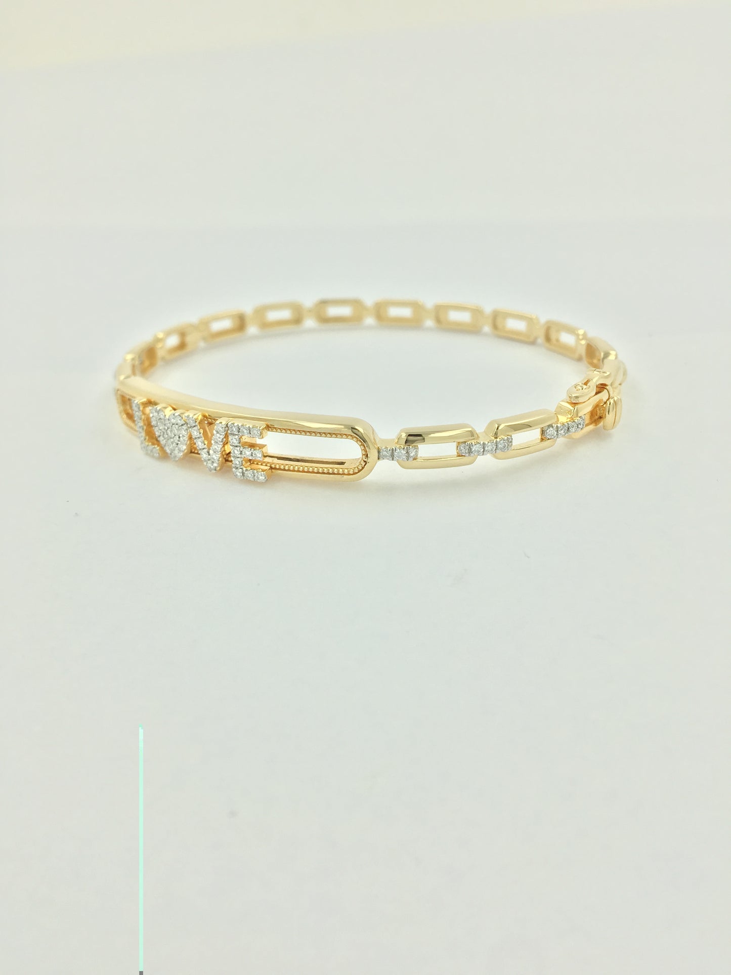 3/10CTW LOVE Symbol Paper Clip Link Bangle in 14K Gold-Plated Silver | Partywear & Personalized Gift Jewelry | Moissanite/Lab-Grown Diamond