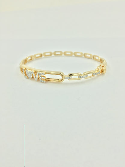 3/10CTW LOVE Symbol Paper Clip Link Bangle in 14K Gold-Plated Silver | Partywear & Personalized Gift Jewelry | Moissanite/Lab-Grown Diamond