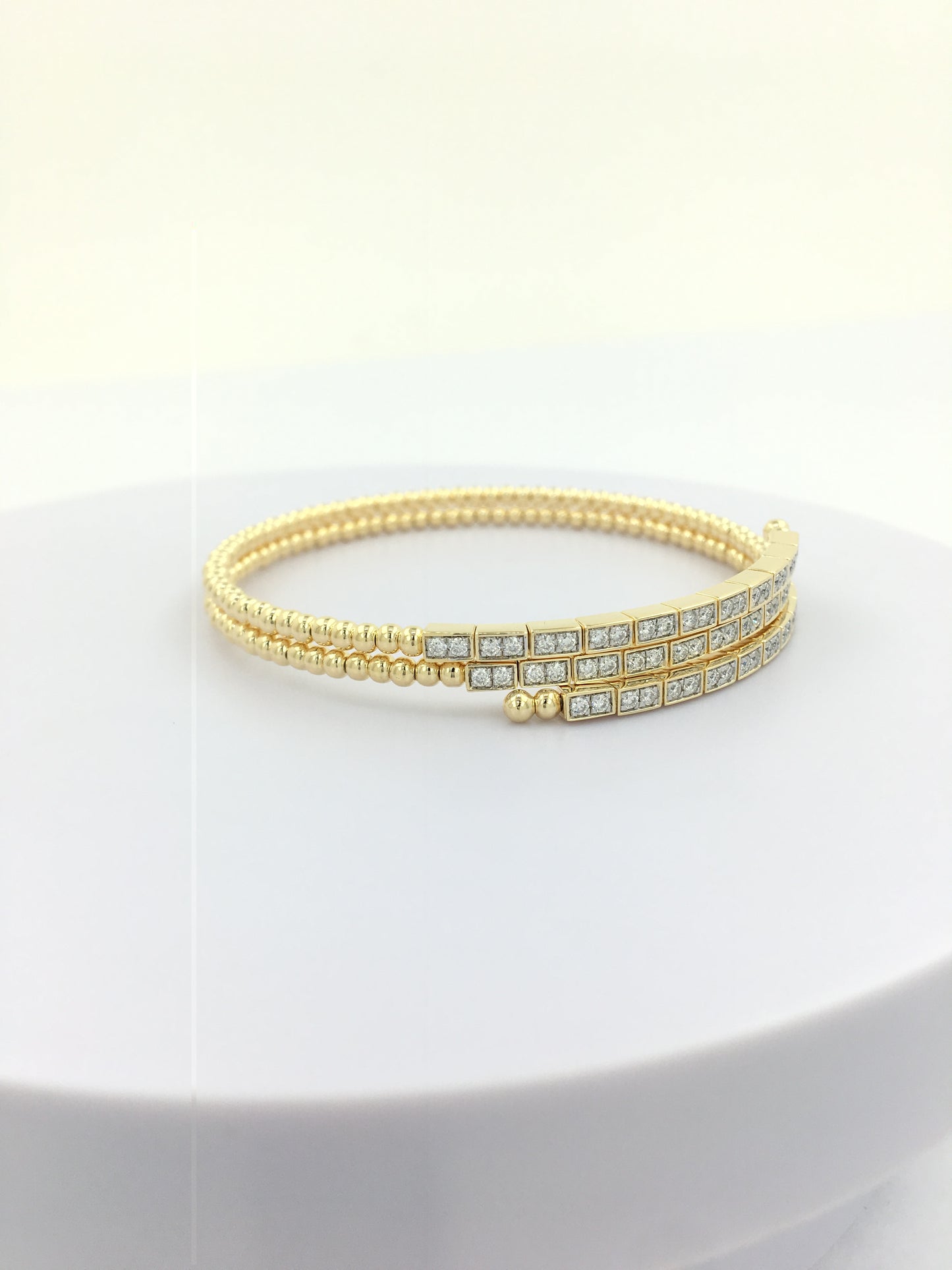 Stunning 14K Gold Plated Silver Two-Layer Beaded Bangle Bracelet | 9/10CTW Moissanite /Lab-Grown Diamond |Jewelry for Women |Gift for All Occasions