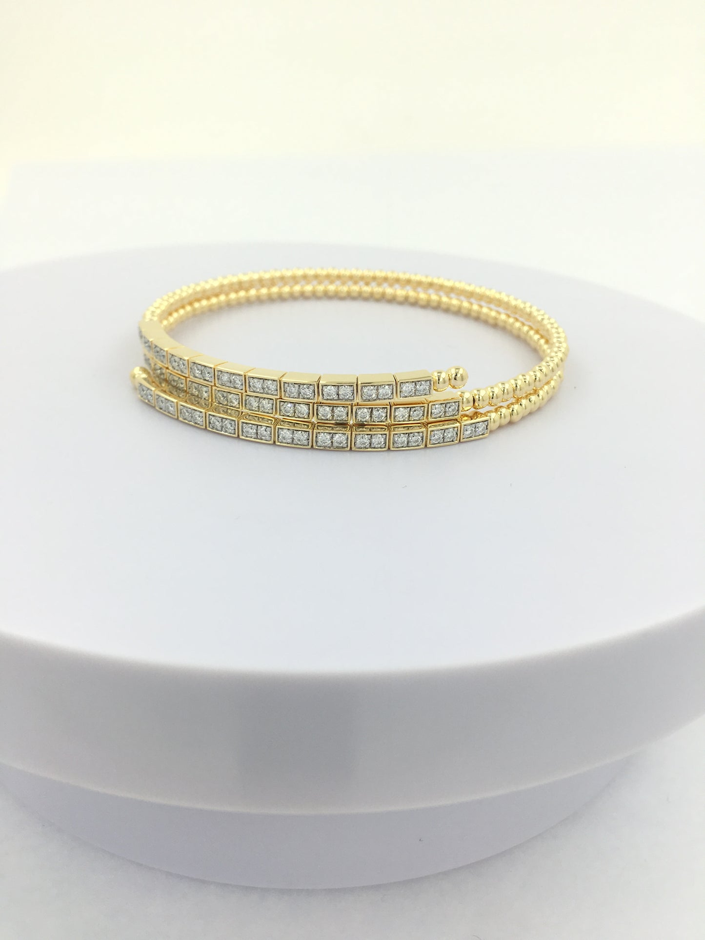 Stunning 14K Gold Plated Silver Two-Layer Beaded Bangle Bracelet | 9/10CTW Moissanite /Lab-Grown Diamond |Jewelry for Women |Gift for All Occasions