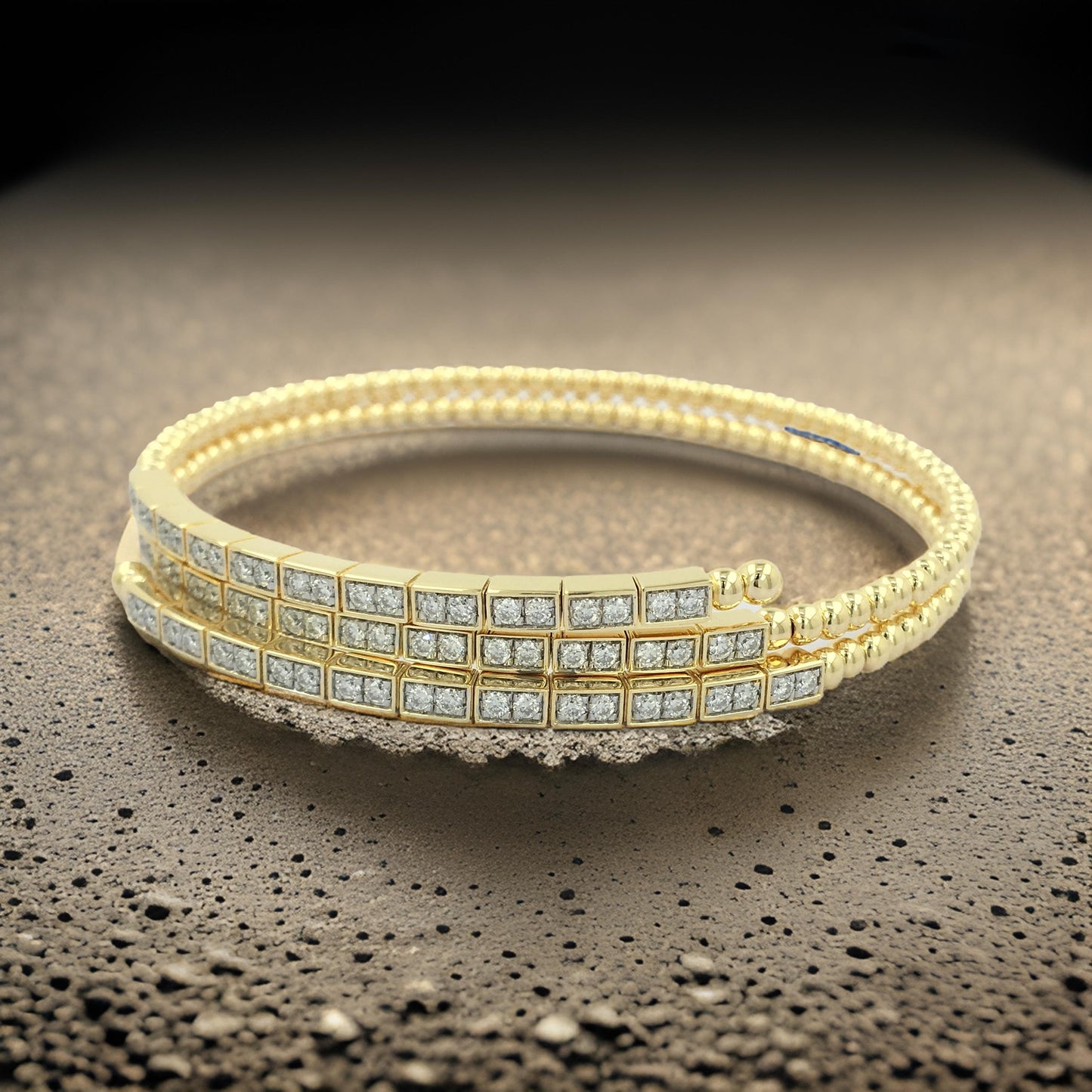 Stunning 14K Gold Plated Silver Two-Layer Beaded Bangle Bracelet | 9/10CTW Moissanite /Lab-Grown Diamond |Jewelry for Women |Gift for All Occasions