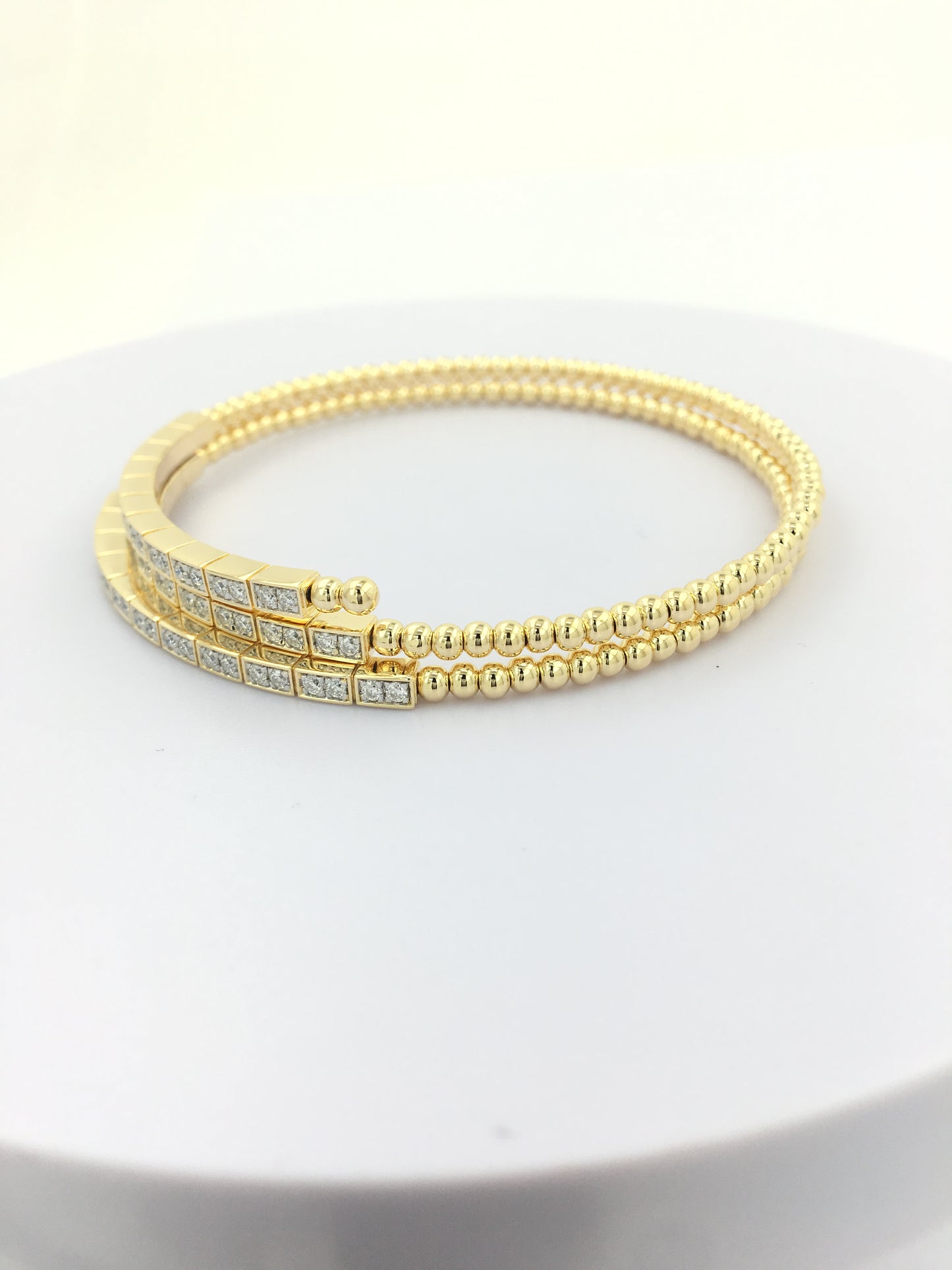 Stunning 14K Gold Plated Silver Two-Layer Beaded Bangle Bracelet | 9/10CTW Moissanite /Lab-Grown Diamond |Jewelry for Women |Gift for All Occasions