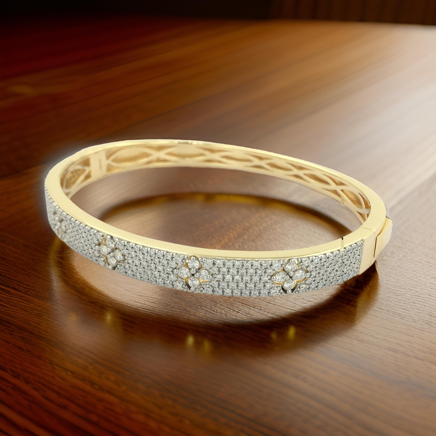 Graceful 1 4/5CTW Bangle Bracelet in 14K Gold-Plated Silver | Available in Moissanite/Lab Grown Diamond| Daily & Party Wear |Jewelry Gift