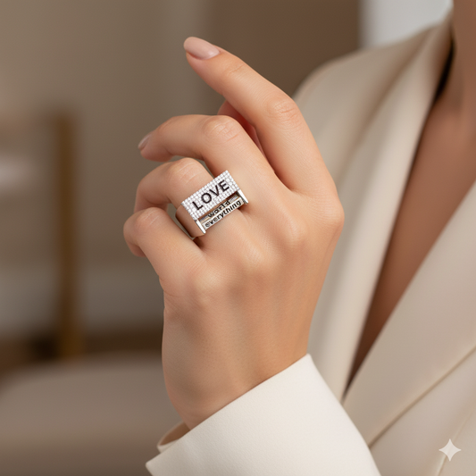 Personalized Unisex Love & Revolving Engraved Message Dice in 14K GoldPlated Silver |Spinning Roulette Band with/without Moissanite Diamonds