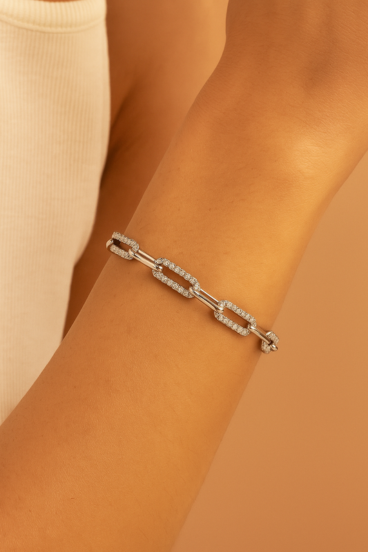 Pave Diamond Paperclip Bracelet Gold Plated, Fashion Bracelet, Luxury Jewelry, Statement Bracelet, Elegant Gift - LLine