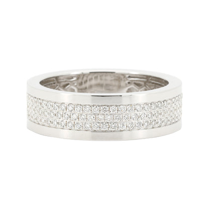 Men's Half Eternity Band, 14K White Gold Plated Sterling Silver, Lab Diamond Pave Setting Ring, CNC Finish, Wedding Gift for Him