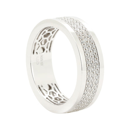 Men's Half Eternity Band, 14K White Gold Plated Sterling Silver, Lab Diamond Pave Setting Ring, CNC Finish, Wedding Gift for Him