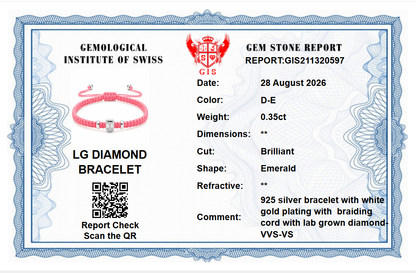Emerald Lab Grown Diamond Cord Bracelet | S925 Sterling Silver Minimalist Jewelry with GIS Certificate