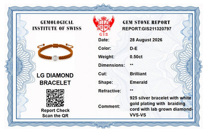 Emerald Lab Grown Diamond Unisex Cord Bracelet (0.50CT, 0.70CT) | S925 Sterling Silver Minimalist Jewelry