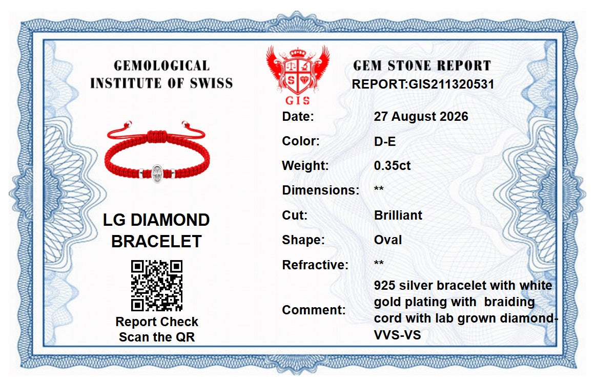 Oval Lab Grown Diamond Cord Bracelet | S925 Sterling Silver | GIS Certified Jewelry